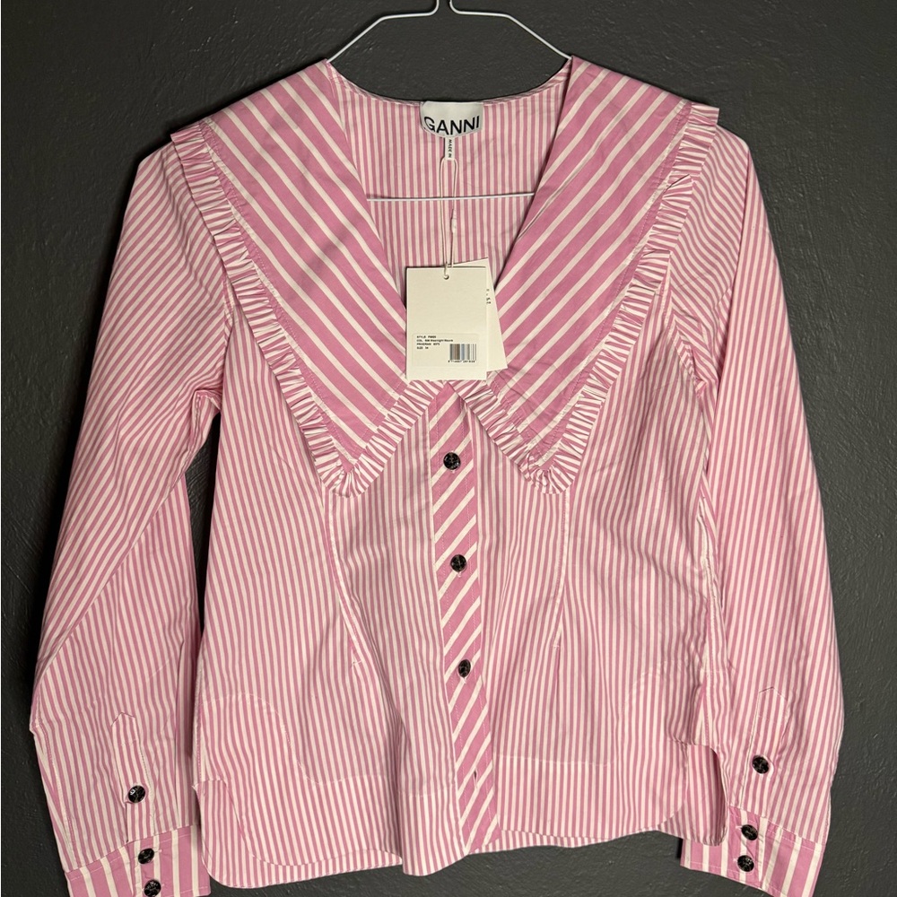 Ganni Mauve and White Striped Top